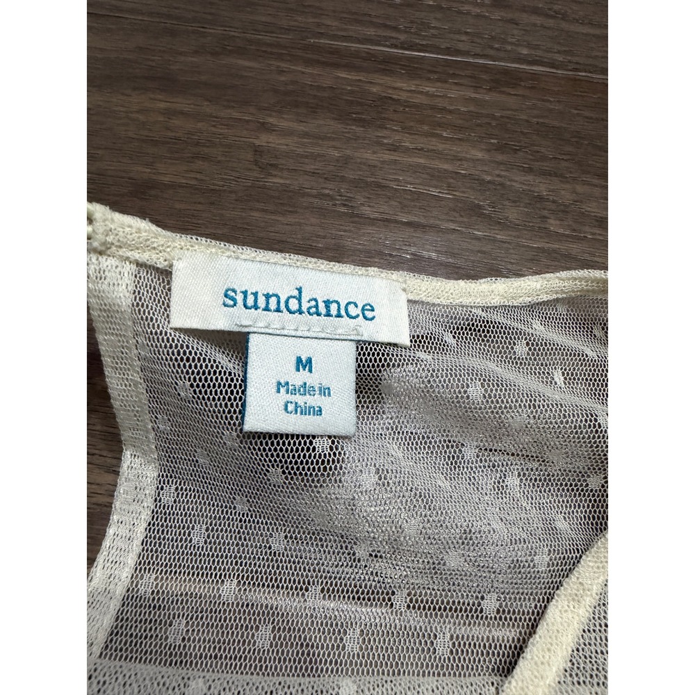 Sundance Lace Blouse Womens M Cream Rayon Floral Sheer Romantic Boho Top - Picture 2 of 6